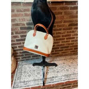 Dooney‎ Bourke Leather Satchel Cream Brown Double Handle Shoulder Bag